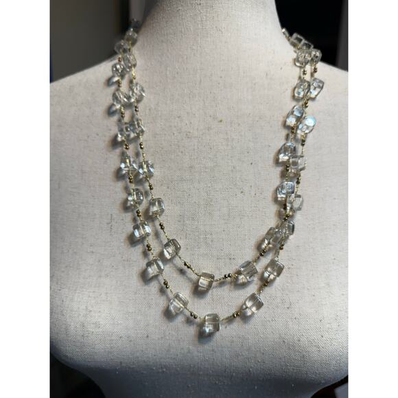 Handcrafted Clear & Gold Tone Beaded Necklace - 50 Inches - Picture 5 of 9